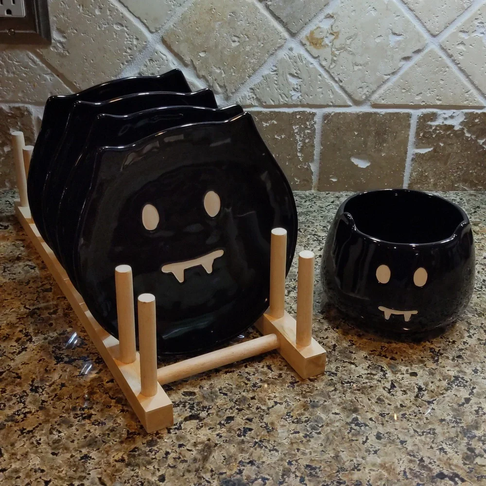 Pottery Barn Kids Bowl Plates Black Bat Set Candy Dish Spooky Rare Retired Htf